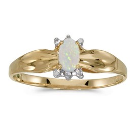 Direct-Jewelry 14k Yellow Gold Oval Opal And Diamond Ring (Size 6)