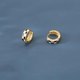 QLUYCKW Checkerboard Earrings for WomenGold Filled Black And White Plaid Ear Hoop Earrings Enamel Small Geometric Round Hoops Earrings Hypoallergenic Hooped Jewelry Gifts (Gold)