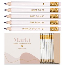 MARKT Bridal Shower Pencils for Bridal Shower Games & Wedding Shower Favors and Games, White Mini Pencils, Bridal Shower Decorations