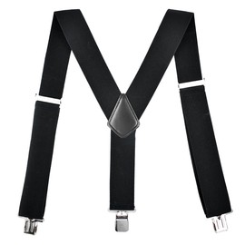 KASSAI Wide Suspenders, Y-Shaped, Width 2.0 inches (5 cm), 3 Clips, Unisex, Adjustable Size, Inspected in Japan, Black
