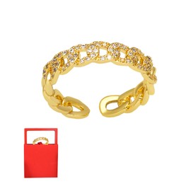 Open Stackable Rings for Women, 18k Gold-Plated Cubic Zirconia Wave Cuban Chain Link, Suitable for Women's Holiday Gifts（golden）