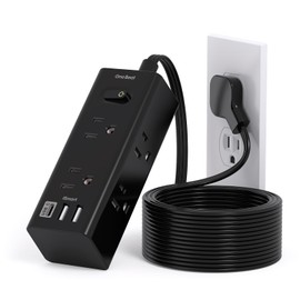 10FT Extension Cord with Multiple Outlets, Flat Plug Power Bar Surge Protector with 10 Ft Long Cord, 6 Outlet 3 USB Ports (1 USB C), Multi Outlet Wall Plug for College, Dorm Room Essentials(Black)