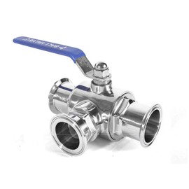 FLOW SOLUTIONS 1.5"(1.5inch) Tri Clamp Sanitary ball Valve,3 way Tee ball Valve T Port,PTFE Lined and Triclamp Triclover Stainless Steel 304,Tri Clover Ferrule with 3 pcs silicone gasket