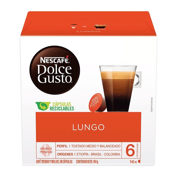 NESCAFÉ Dolce Gusto, Nescafé Dolce Gusto Lungo, 16 cápsulas de café, 16 piezas