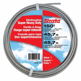 Strata 150 Feet Clothesline Outdoor Heavy Duty Galvanized Wire Steel Cable, Silver PVC Coating - Clothes Line Wires for Outside Laundry Drying