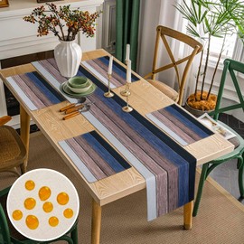 Tischläufer und Tischsets Waschbar 4er Set Blau und Grau Hölzern Streifen Tischläufer Platzsets Outdoor Tischläufer Wetterfest Tischläufer Modern Wohnzimmer Platzset für Drinnen und Draußen 40x140cm