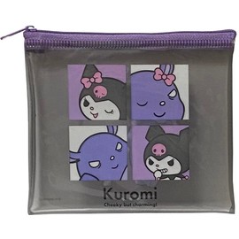 Sanrio Kuromi アクセサリー コスメティック フラット ビニール ミニポーチ ジッパーケース バッグ 14×12cm (シンプル)