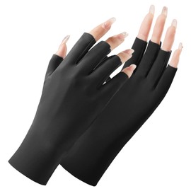 XFONZYUN Women's UV Protection Gloves, Sunscreen -5°C Cooling Sensation, Ice Yarn, Half Finger, Thin, Fingerless, Smartphone Protection, Anti-Rough Hands, Driving, Cycling, Commuting, Sleeping (Polyester, Black)