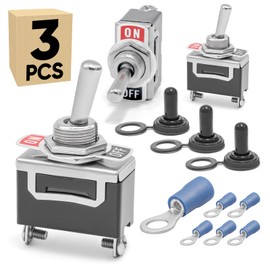 3-Pack Toggle Switch with Waterproof Cap KN3C-101, ON/Off SPST 2Pin 20A 12mm/0.47" Heavy Duty Bakelite Rocker Switches Silver-Plated Copper Terminal for Auto Car Marine Boat