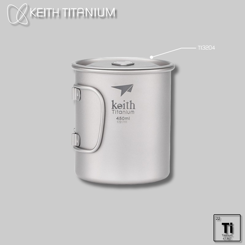 Keith titanium cup with pliable handle and lid Ti3204