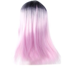 Fashionable Straight Short Wig Women Cosplay Costume Party Wigs Black Pink Gradient Color