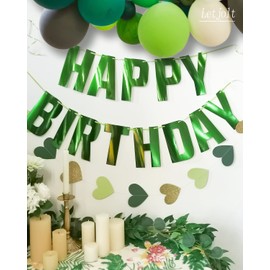 Green Happy Birthday Banner Greenery Theme Party Decoration Garland Supplies Signs for Funny Birthday Nursery Hanging Décor 13pcs