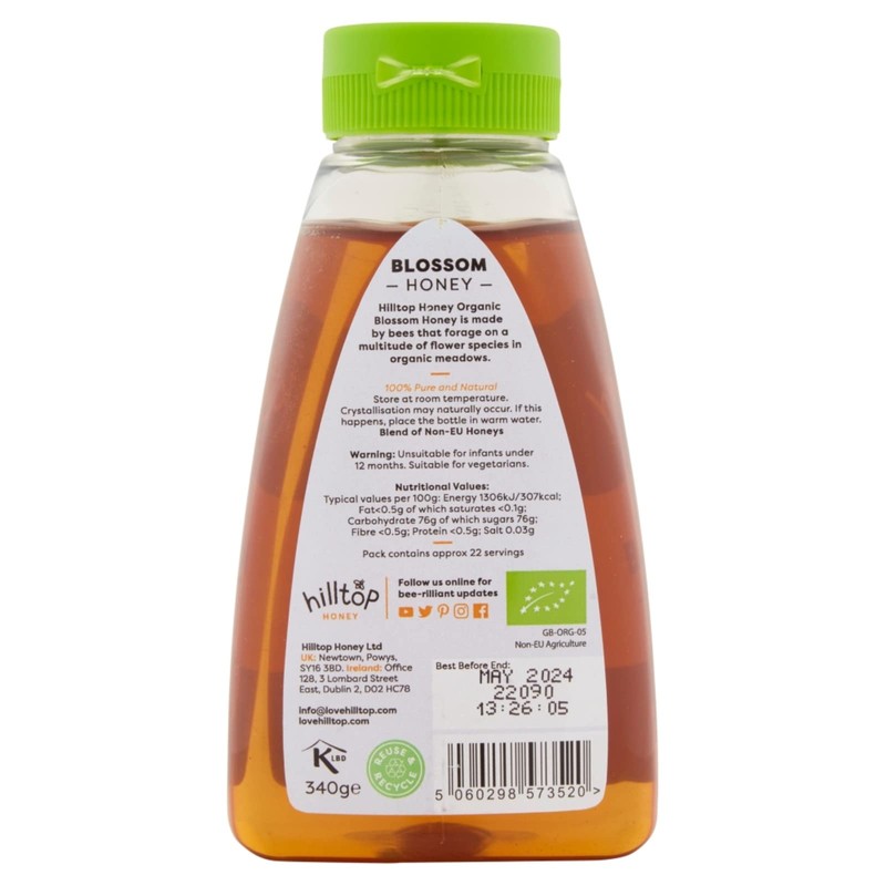 Hilltop Honey - Organic Blossom Honey - Squeezy Bottle -