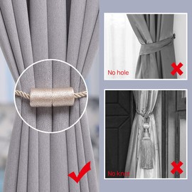 Pretty Jolly 2 Pack Magnetic Curtain Tiebacks 16 Inch Handmade Weave Side Rope Curtain Holdbacks Convenient Decorative Cylinder Curtain Drape Tie Backs for Home & Office Window Drapery (Beige)