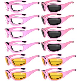 OWL 12 Pack Motorcycle Glasses Foam Padded Plastic Frame Motorcycle Sunglasses Bulk UV400 Polycarbonate Lens Riding Glasses