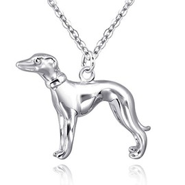 Materia Greyhound Pendant Rhodium-Plated 925 Silver Caccia Dog Pendant for Necklace Rhodium-Plated + Box #KA-318, Sterling Silver