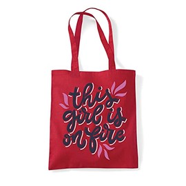 This girl is on fire statement (girl power set) tote shopping bag - Red