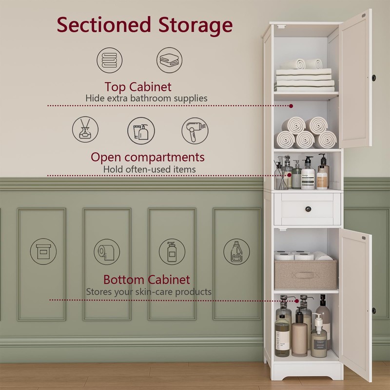 Hogxp Tall Bathroom Cabinet,Storage Cabinet with 5 Shelves & 1