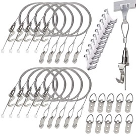 SPROUTER 10 Pack - Picture Rail Hooks and Wire Picture Rail Hanging System, Silver Molding Hooks for Picture Hanging - Gallery Hanging System Includes Picture Rail Hook, Cables and Adjustable Hooks