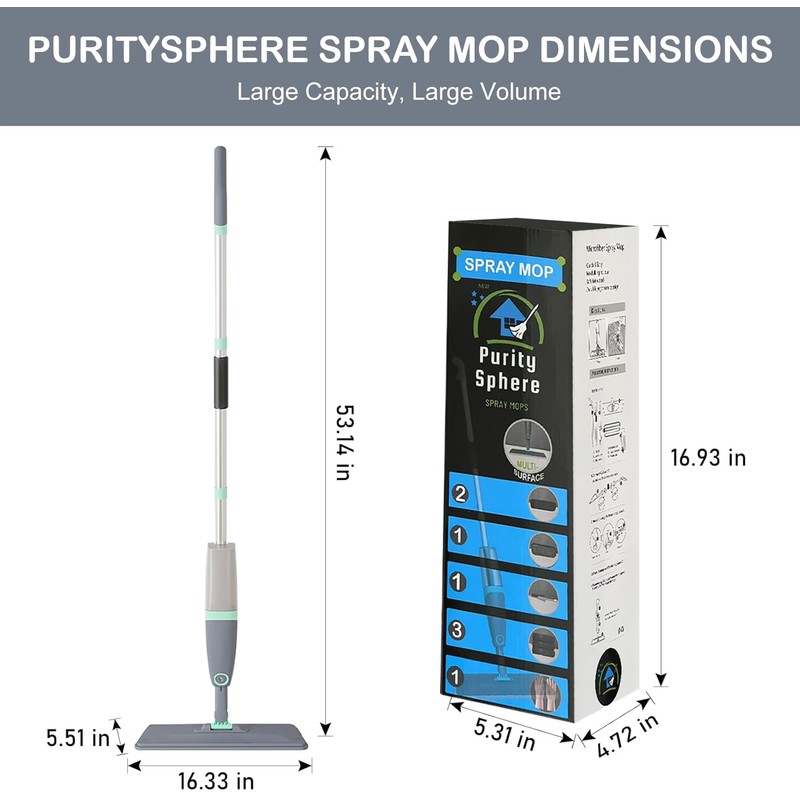 Spray Mop for Floor Cleaning, 600 ml Refillable Bottle, 3