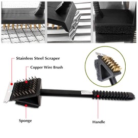 3 in 1 BBQ Grill Brush Multifunctional Grill Brush Copper Wire Grill Brush BBQ Cleaning Brush Grill Wire Brush for Grill for Outdoor Garden Barbecue Kitchen