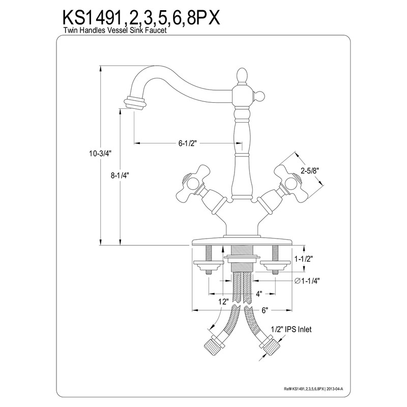 Kingston Brass KS1498PX Heritage 4" Plate Vessel Sink Faucet Without