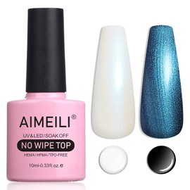 AIMEILI Gel Nail Polish Pearl Top Coat 2 In 1 Pearlescent Glitter Gel Nail Polish Glossy Shiny No Wipe Gel Top Coat for Nail Art Home DIY Manicure