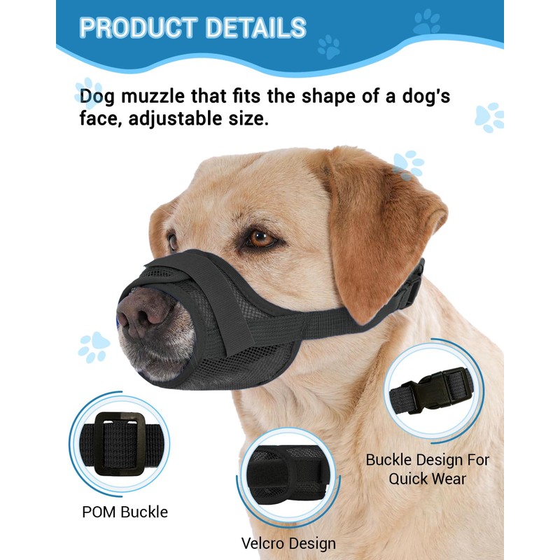 Soft Mesh Dog Muzzle 2-Pack, No Bite Escape-Proof Design, Breathable