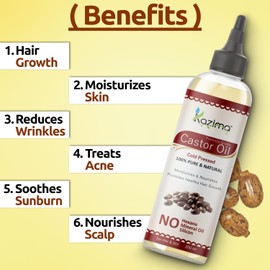 Generic KAZIIMA Cold Pressed Extra Virgin Castor Oil for Hair Growth | Moisturizes Skin and Reduces Wrinkles | 100% Pure Castor Oil Cold Pressed for Skin and Hair | 200 ml