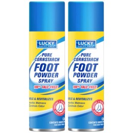Lucky Pure Cornstarch Foot Powder Spray 100% Talc Free, 2oz (57g) (Pack of 2)
