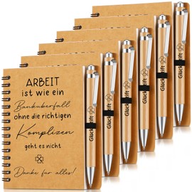 Sinmoe Set of 6 Thank You Gift for Colleagues Teachers Inspirational Employees Spiral Notepad Ballpoint Pen Made of Wood Lined Notebook Farewell Gift (Work is Like a Bank Robbery)