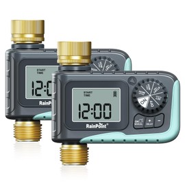 RAINPOINT Sprinkler Timer with Brass Inlet & Outlet, Programmable Hose Timer for Garden Soaker Hose with Rain Delay/Manual Watering System, Digital Drip Irrigation for Yard, Lawn（2PCS