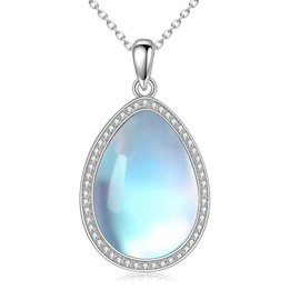 HOPEEZZ Moonstone Necklace for Women Sterling Silver Teardrop Necklace Pendant Blue Jewelry Gift for Women (Moonstone)