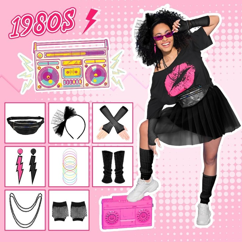Lukovee Disfraz de los 1980 Mujers, 25 Conjunto de 80's
