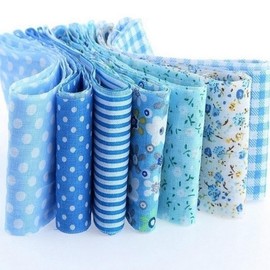 CraftsFabrics 7pcs Cotton Strips Fat Quarter Fabric Bundle 10 * 100cm Different Pattern Patchwork Fabric Cotton Material Mixed Squares Bundle Quilting Scrapbooking Sewing Artcraft DIY Fabric (Blue)