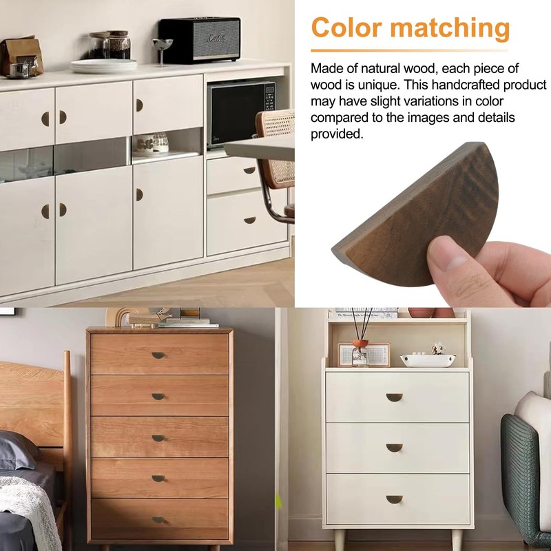 MOROBOR Half Moon Drawer Handles, 4PCS Wooden Semi Circle Pulls