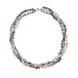 Anthony Vincent Regalo Moda 3 Hilos Blanco Gris Negro Collar Perlas Cultivadas 50 cm de largo. Súper acomodo al Cuello - Excelente opción de Regalos para Mujer! - Regalo para Mujer - Joyeria para Mujer - Cadenas para Mujer