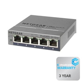 NETGEAR GS105E 5-Port 𝐆𝐢𝐠𝐚𝐛𝐢𝐭 𝐒𝐰𝐢𝐭𝐜𝐡 | Unmanaged | Desktop | Cloud Care's 3-Year Warranty SupportPlus Included