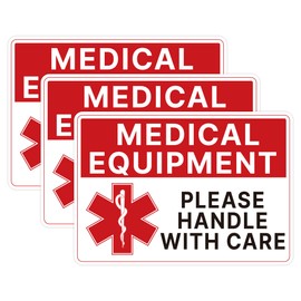 3PCS Medical Equipment Alert Luggage Sign Stickers, Waterproof Durable Fragile Medical Equipment Inside/Handle with Care Lables for Medical Supplies,Luggage, Cases, Boxes 6.3''x4.3''