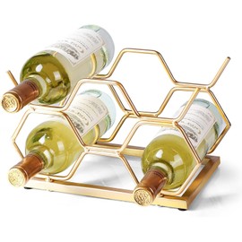 LESUNTINGKY Stylish Countertop Wine Rack for 5 Bottles - Elegant Metal Wine Holder for Home Decor