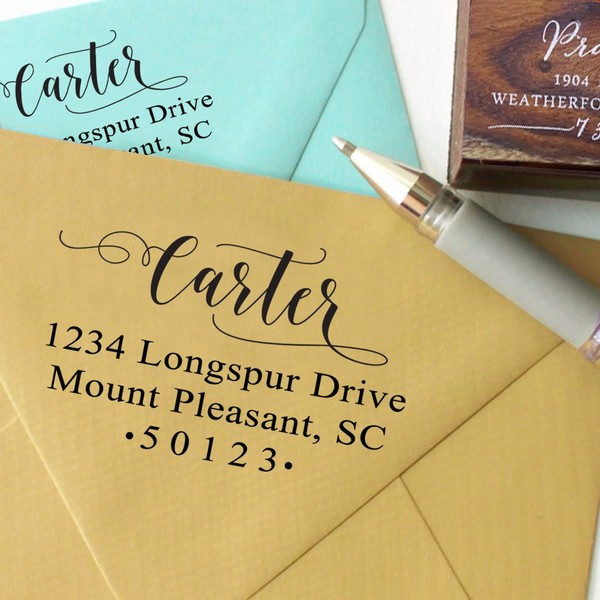 Personalized Wood Mounted Rubber Stamp Custom Return Address Stamp Engagement