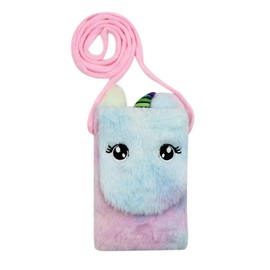 Kids Girls Colorful Plush Unicorn Cell Phone Bag Pouch Mini Crossbody Purse Handbag Wallet