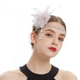 CHUANGLI 1920s Headpiece Flapper Headband, Pearl Peacock Feather Hair Band, Great Gatsby Accessoreis for Women Fascinators