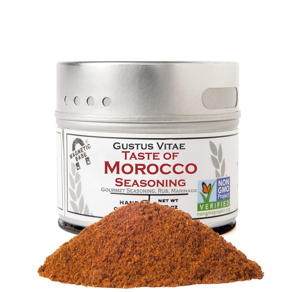 Taste of Morocco - Artisanal Craft Seasoning - Gourmet Spices Blend - Non GMO - 1.2 Ounce - Magnetic Tin - Small Batch - Hand Packed
