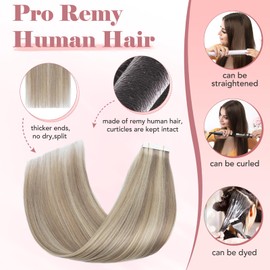 20 Inch SEGO 10 PCS Tape Hair Extensions Real Human Hair Thin Type [#18/613 Ash Blonde&Bleach Blonde] Seamless Skin Weft Remy Hair Extension (15g)