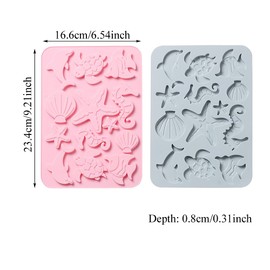 Paquete de 2 moldes de silicona para fondant con temática marina, estrellas de mar, coral, caballito de mar, tortuga, marina, delfín bajo el mar, estilo marino, molde de jabón hecho a mano,