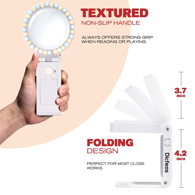 Dicfeos 30X 40X Magnifying Glass with Light and Stand, Folding