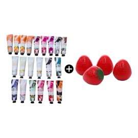 24 Cremas Kawaii Para Manos + 24 Balsamos Fresa Para Labios