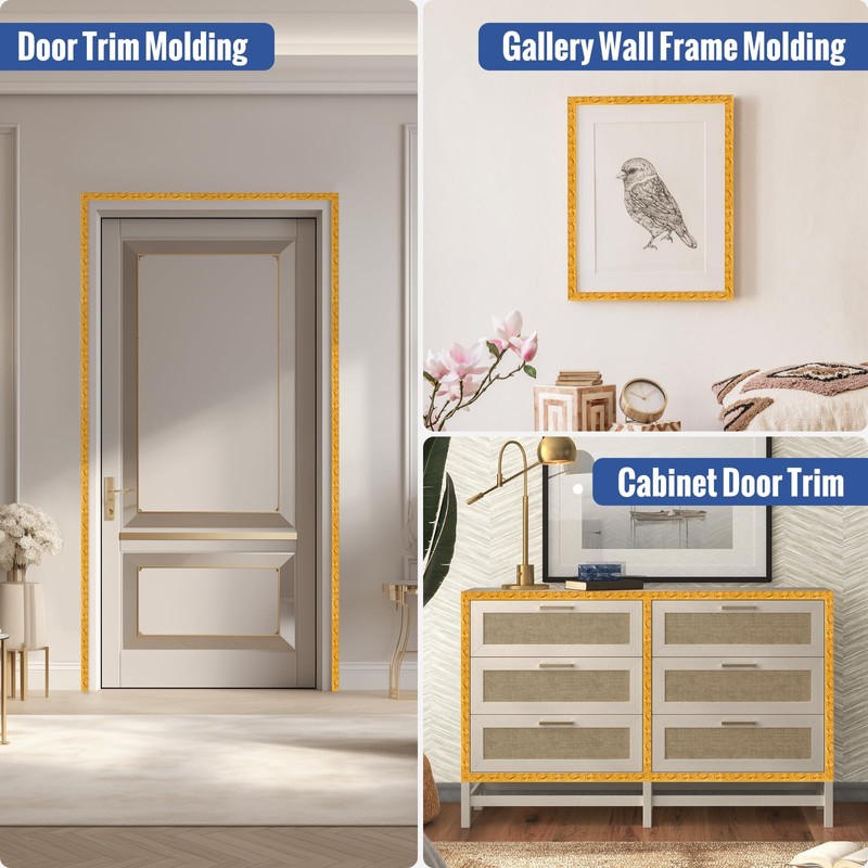 KIJOU 0.79 inch x65.6ft Gold Peel and Stick Crown Molding