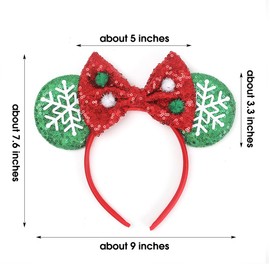 JIAHANG Christmas Mouse Ears Headband Sequin Bow Hair Band, Festival Party Children Decoration Costume Headwear Hair Accessories for Women Girls (Christ B07)